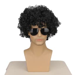 Short Black Curly Rocker Disco Wig with Glasses Boys Wet Look Wig 70s Mullet Wig Michael Jackson Role Play Synthetic Wig For Men