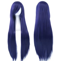 Soowee 80cm Long Synthetic Hair White Purple Cosplay Wigs Party Black Hair Straight Wig Hairpiece for Women