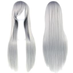 Soowee 80cm Long Synthetic Hair White Purple Cosplay Wigs Party Black Hair Straight Wig Hairpiece for Women