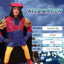 Synthetic Unisex Black Straight Flip in Short Full Bang Realistic Halloween Cosplay Bob Wig with Bangs Lord Farquaad Wig