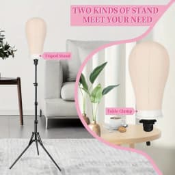 Wig Stand & 22 in Head Combination set,Canvas Wig Head Stand with Mannequin Head for Wigs Manikin Head Block Set for Wigs Making