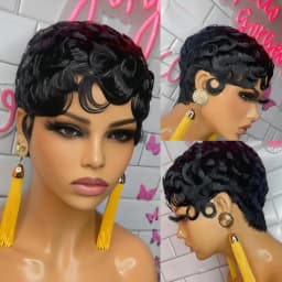 Short wigs For Black Women Pixie Cut Wig Human Hair Glueless Synthetic Wigs Pre Plucked Short Curly wigs With Bangs For Daily