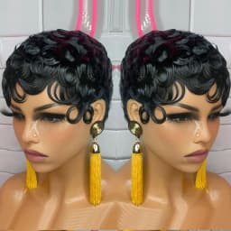 Short wigs For Black Women Pixie Cut Wig Human Hair Glueless Synthetic Wigs Pre Plucked Short Curly wigs With Bangs For Daily