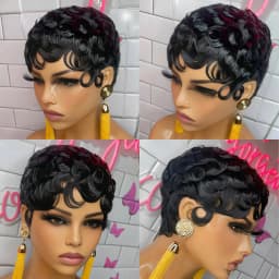 Short wigs For Black Women Pixie Cut Wig Human Hair Glueless Synthetic Wigs Pre Plucked Short Curly wigs With Bangs For Daily