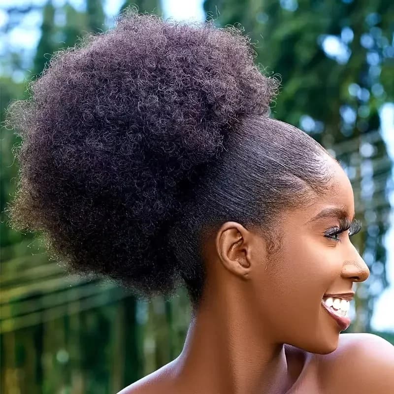 1pc Women's 10-Inch Afro Kinky Curly Synthetic Ponytail Extension Drawstring Afro Puff Basic Style Hair Bun Wig for Daily Use