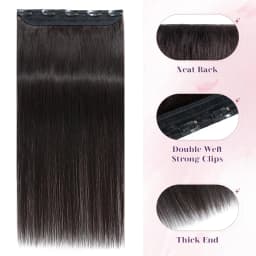 Clip In Human Hair Extensions 1 Piece 5 Clips 3/4 Full Head Clip On Remy Hair Extension Natural Color One-Piece Clip Ins