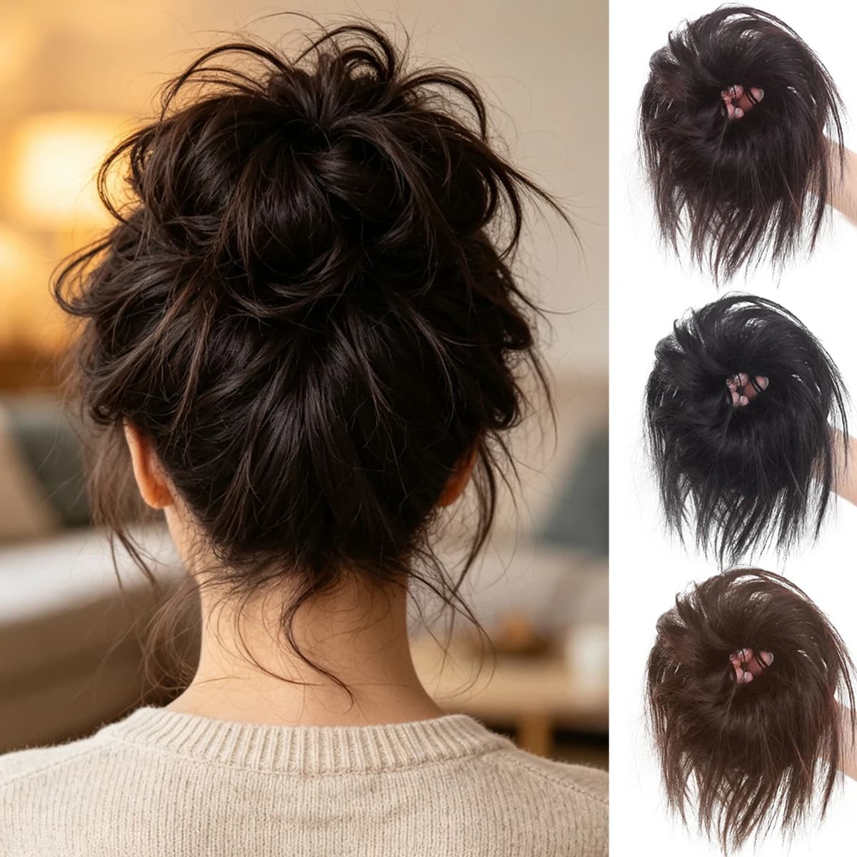 Synthetic Hair Bun Messy Bun Hair Scrunchie Brown Messy Chignon Lazy Disheveled Hair Donut Hairpiece Women Updo Hair Extensions