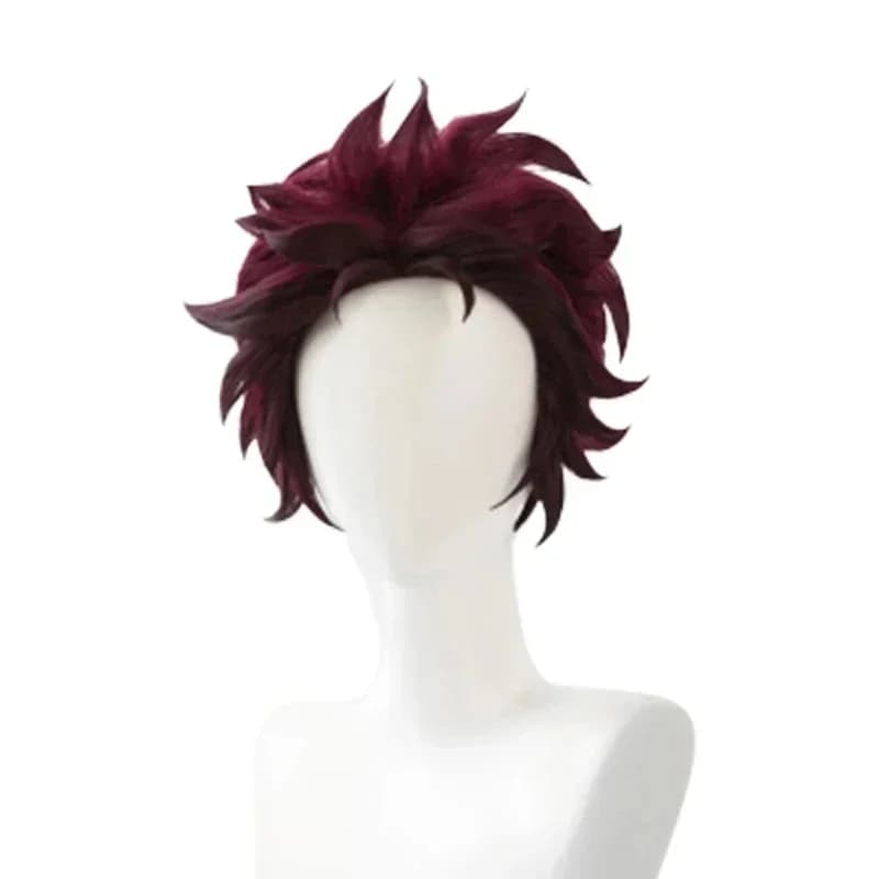 Anime Demon Moordenaar Kimetsu No Yaiba Tanjiro Kamado Cosplay Synthetic Wigs Korte Kastanjebruine Hittebestendige Haarpruiken