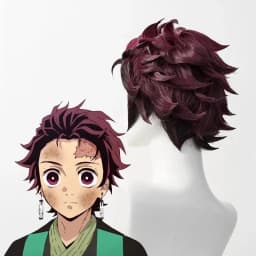 Anime Demon Moordenaar Kimetsu No Yaiba Tanjiro Kamado Cosplay Synthetic Wigs Korte Kastanjebruine Hittebestendige Haarpruiken