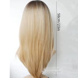 Long Blonde Golden Straight Synthetic Wigs for Women Mid-Length Natural Layered Hair Wig Side Bangs Daily Cosplay Heat Resistant