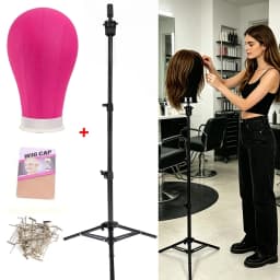 Mannequin Head Set with Adjustable Wig Stand Tripod, Professional Mannequin Canvas Head with Stand for Making Display Wig Making