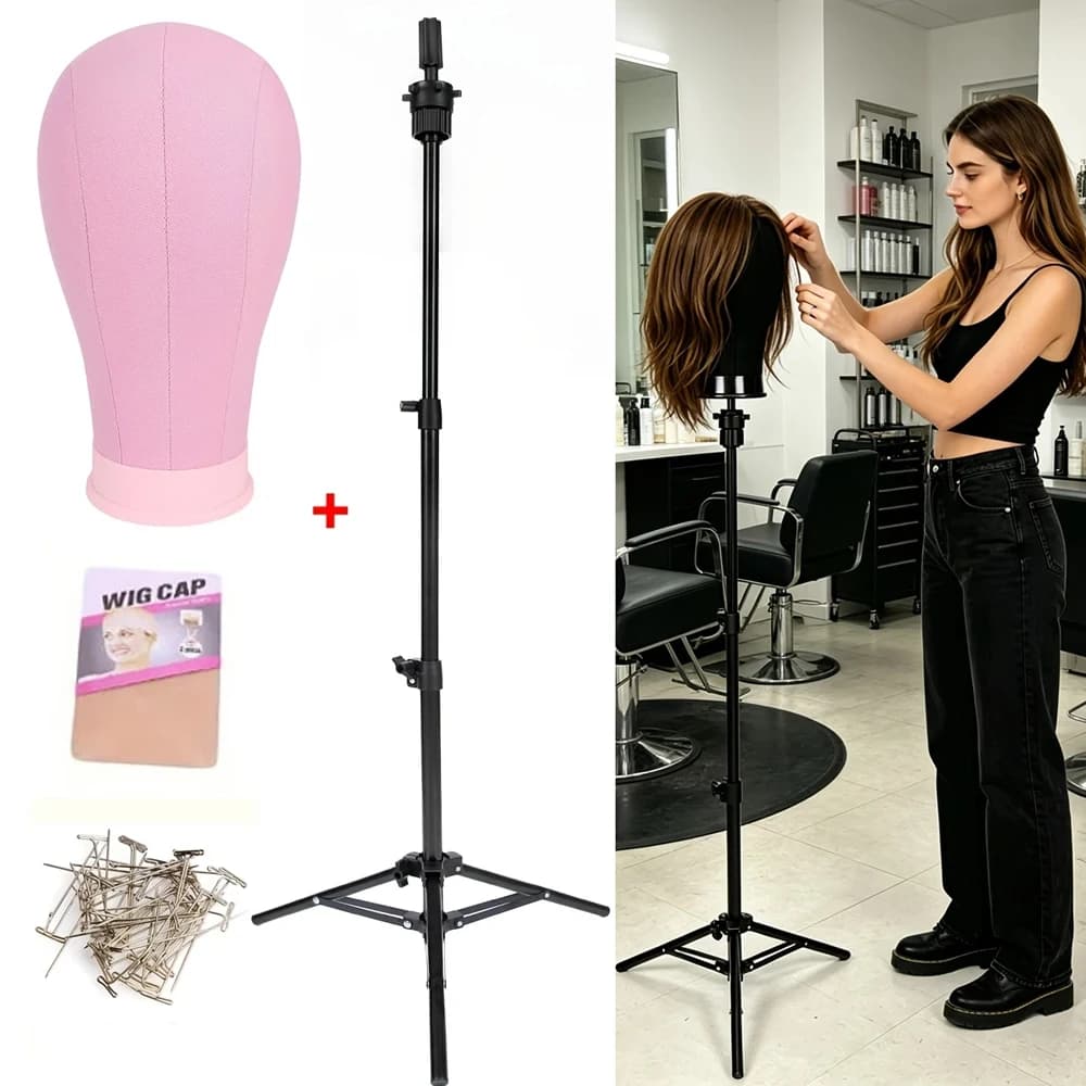 Mannequin Head Set with Adjustable Wig Stand Tripod, Professional Mannequin Canvas Head with Stand for Making Display Wig Making