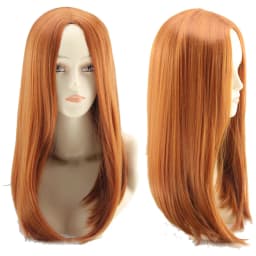 Women's Long Orange Wig Synthetic Hair High Temperature Fiber Straight Korean Cosplay Costume Wig 18 Inch Ladies Hairpiece