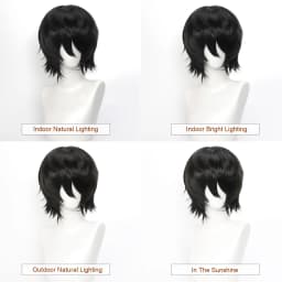 35cm Short Black Spiky Cosplay Wig Pre-Teased Crown Heat Resistant Synthetic Wig Layered Flipped-out Universal Anime Wig