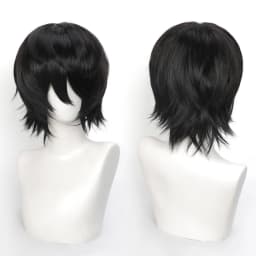 35cm Short Black Spiky Cosplay Wig Pre-Teased Crown Heat Resistant Synthetic Wig Layered Flipped-out Universal Anime Wig