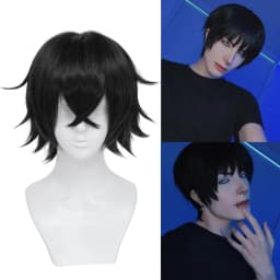 35cm Short Black Spiky Cosplay Wig Pre-Teased Crown Heat Resistant Synthetic Wig Layered Flipped-out Universal Anime Wig