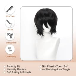 35cm Short Black Spiky Cosplay Wig Pre-Teased Crown Heat Resistant Synthetic Wig Layered Flipped-out Universal Anime Wig