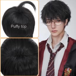 35cm Short Black Spiky Cosplay Wig Pre-Teased Crown Heat Resistant Synthetic Wig Layered Flipped-out Universal Anime Wig