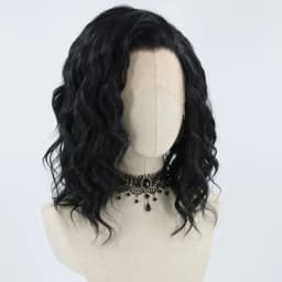 AIMEYA Short Wigs for Women Synthetic Lace Front Wig Black Wave Bob Lace Wig Pre Plucked Hairline Cosplay Part Wigs Daily Used