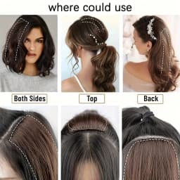 2Pcs Synthetic Short Straight Pad Invisible Hair Extension Lining of Hair Top Side Cover Hairpiece for Women