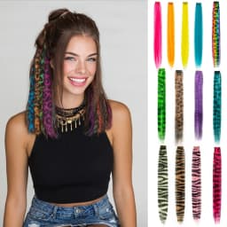 2pcs Set Colorful Hair Extensions Leopard-Zebra-Printed Clip-In Hair Piece Synthetic 12 Inch Football Fan Wig Accessory