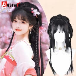 Synthetic Ancient Hanfu Wig One-Piece Full Head Set Design Wig Heat-Resistant Cosplay Party Dress Up Wig With Braids for Women