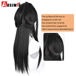 Synthetic Ancient Hanfu Wig One-Piece Full Head Set Design Wig Heat-Resistant Cosplay Party Dress Up Wig With Braids for Women