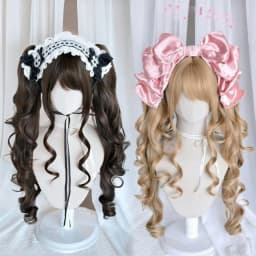 Long Wave Cosplay Wig with Double Ponytail For Women Daily Party Lolita Synthetic Wigs Gold/Chocolate Heat Resistant Hair