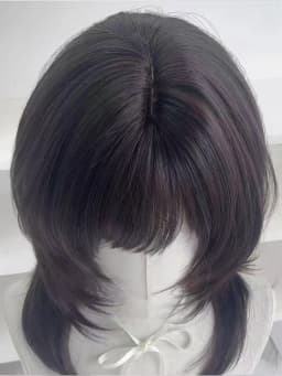 Synthetic Brown Black Medium Straight Jellyfish Wig with Bangs Natural Layered Wig Suitable for Women Daily Party