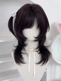 Synthetic Brown Black Medium Straight Jellyfish Wig with Bangs Natural Layered Wig Suitable for Women Daily Party