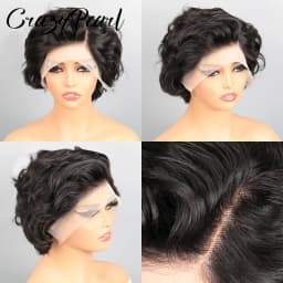 CrazyPearl 13X4 Lace Frontal Wig Pixie Cut Human Hair Short Curly Black Brazilian Remy Hair Natural Hairline for Black Women
