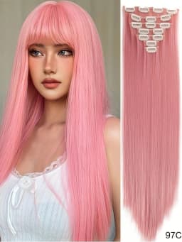 Synthetic Straight Hair Clip In Hair Extensions 7PCS Set Corn 24inch Long Clip On Hairpiece Corn Wavy Style For Women Girls