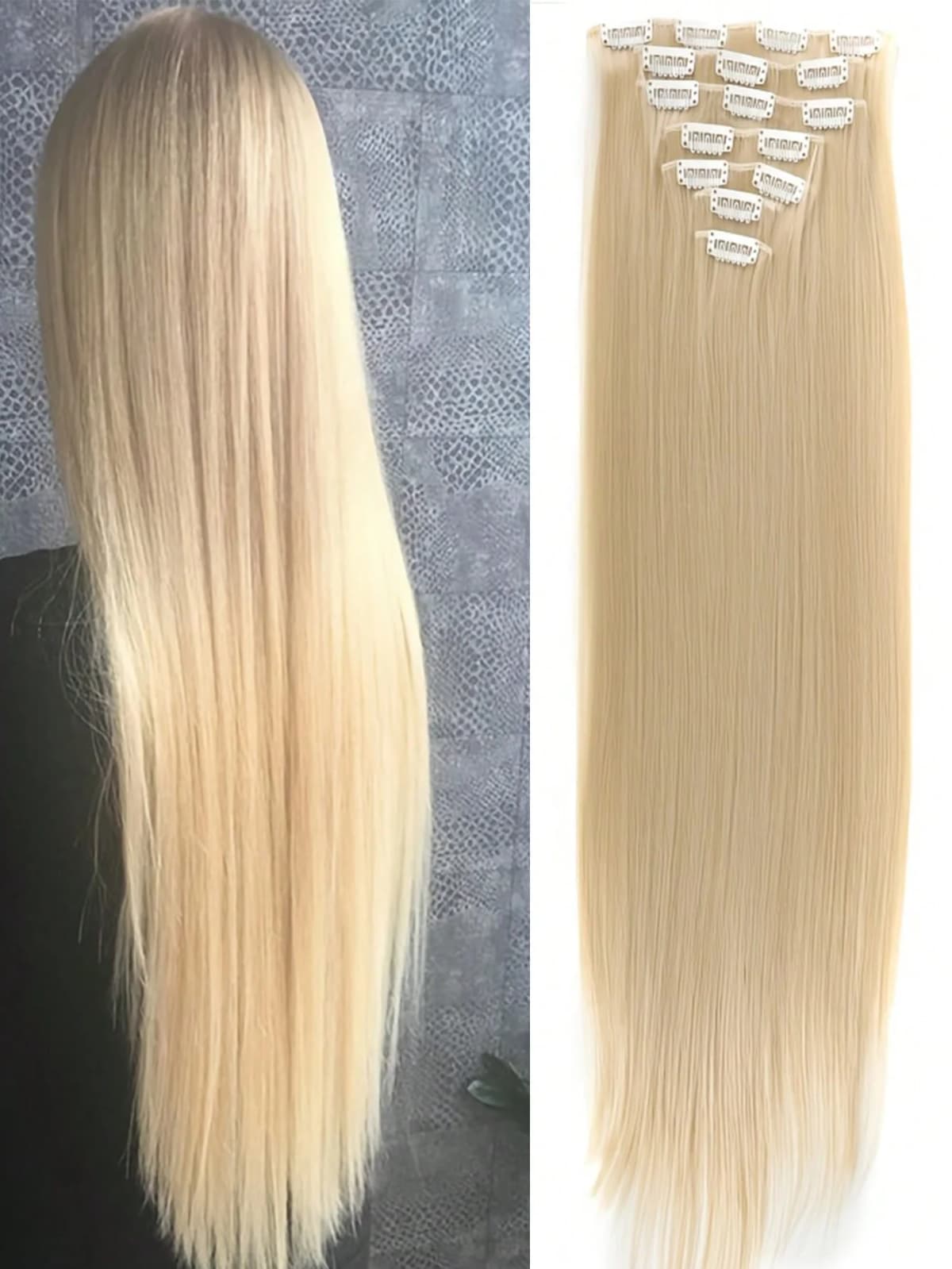Synthetic Straight Hair Clip In Hair Extensions 7PCS Set Corn 24inch Long Clip On Hairpiece Corn Wavy Style For Women Girls