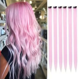 22Inch Synthetic 6pcs Long Straight Hair Extension Colored Rainbow High-Temperature Fiber Hairpiece for Women Daily Party Use