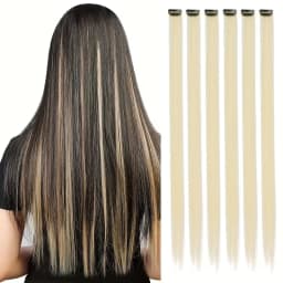 22Inch Synthetic 6pcs Long Straight Hair Extension Colored Rainbow High-Temperature Fiber Hairpiece for Women Daily Party Use