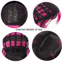 24' Synthetic Red Purple Wigs for Women Hime Cut Fringe Bangs Split Dye Halloween Party Cosplay Items Wig Half and Half Color