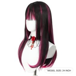 24' Synthetic Red Purple Wigs for Women Hime Cut Fringe Bangs Split Dye Halloween Party Cosplay Items Wig Half and Half Color
