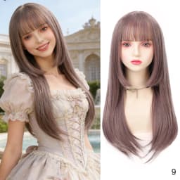 24' Synthetic Red Purple Wigs for Women Hime Cut Fringe Bangs Split Dye Halloween Party Cosplay Items Wig Half and Half Color