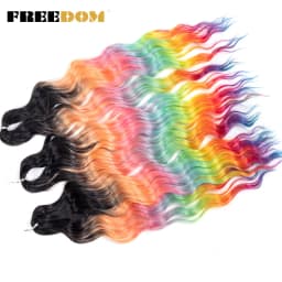 FREEDOM Synthetic Braiding Hair Extensions Natural Loose Deep Wavy 24inch Long Braid Hair Ombre Brown Rainbow Twist Crochet Hair