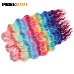 FREEDOM Synthetic Braiding Hair Extensions Natural Loose Deep Wavy 24inch Long Braid Hair Ombre Brown Rainbow Twist Crochet Hair