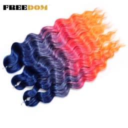 FREEDOM Synthetic Braiding Hair Extensions Natural Loose Deep Wavy 24inch Long Braid Hair Ombre Brown Rainbow Twist Crochet Hair