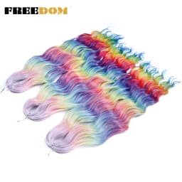 FREEDOM Synthetic Braiding Hair Extensions Natural Loose Deep Wavy 24inch Long Braid Hair Ombre Brown Rainbow Twist Crochet Hair