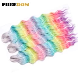 FREEDOM Synthetic Braiding Hair Extensions Natural Loose Deep Wavy 24inch Long Braid Hair Ombre Brown Rainbow Twist Crochet Hair