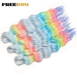 FREEDOM Synthetic Braiding Hair Extensions Natural Loose Deep Wavy 24inch Long Braid Hair Ombre Brown Rainbow Twist Crochet Hair