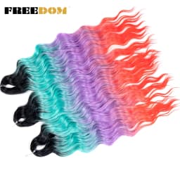 FREEDOM Synthetic Braiding Hair Extensions Natural Loose Deep Wavy 24inch Long Braid Hair Ombre Brown Rainbow Twist Crochet Hair