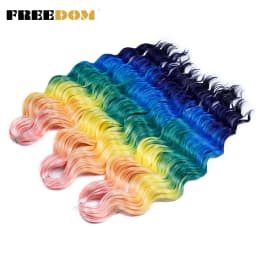 FREEDOM Synthetic Braiding Hair Extensions Natural Loose Deep Wavy 24inch Long Braid Hair Ombre Brown Rainbow Twist Crochet Hair