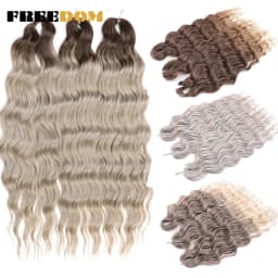 FREEDOM Synthetic Braiding Hair Extensions Natural Loose Deep Wavy 24inch Long Braid Hair Ombre Brown Rainbow Twist Crochet Hair
