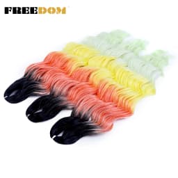 FREEDOM Synthetic Braiding Hair Extensions Natural Loose Deep Wavy 24inch Long Braid Hair Ombre Brown Rainbow Twist Crochet Hair