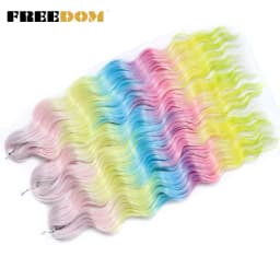 FREEDOM Synthetic Braiding Hair Extensions Natural Loose Deep Wavy 24inch Long Braid Hair Ombre Brown Rainbow Twist Crochet Hair