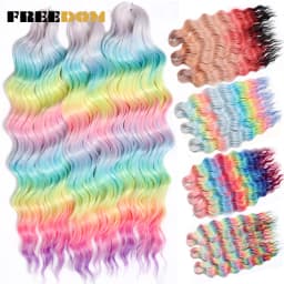 FREEDOM Synthetic Braiding Hair Extensions Natural Loose Deep Wavy 24inch Long Braid Hair Ombre Brown Rainbow Twist Crochet Hair
